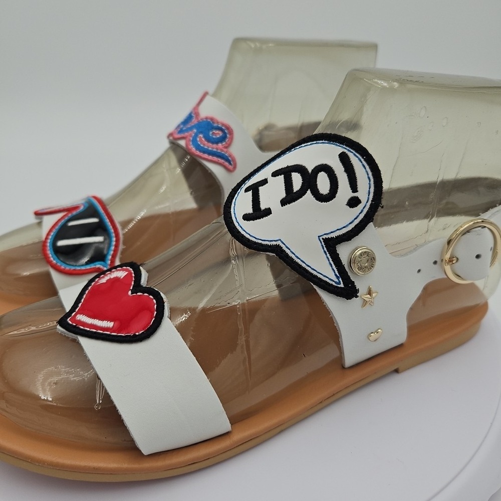 LOVE MOSCHINO White W/6.5 Ankle Strap Bride "I Do" Heart Wedding Sandals *EUC* - Picture 6 of 16